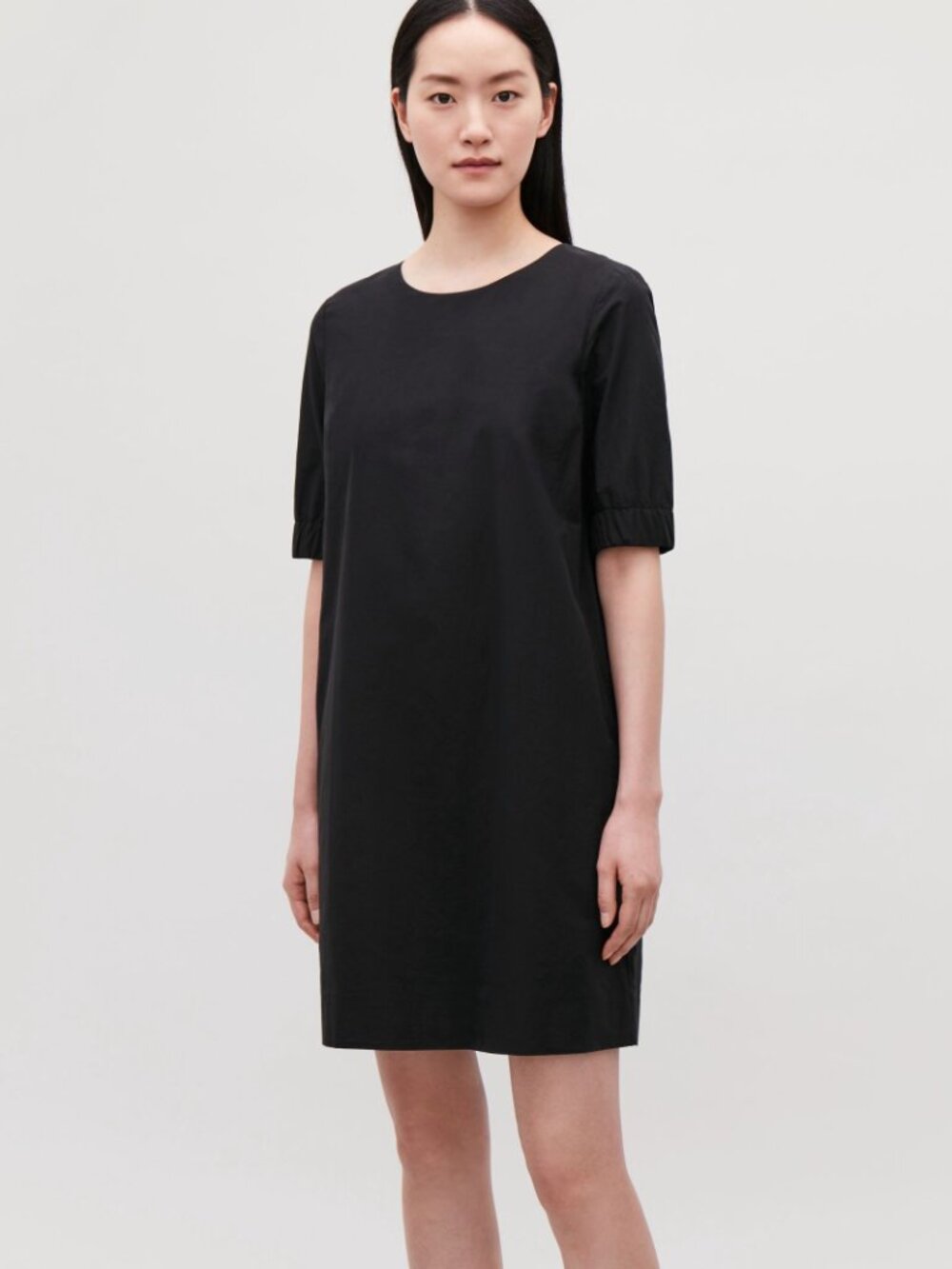 COS Shift Dress With Elasticated Sleeves Black Cotton Minimalist size 10